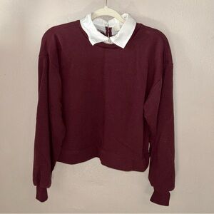 LOFT Maroon layered Sweater with White Collar
